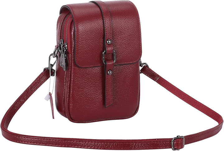 HAWEE Mode Damen Handytasche mit Riemen Echtes Leder Crossbody Handy Umhängetasche Leicht Damen Schu