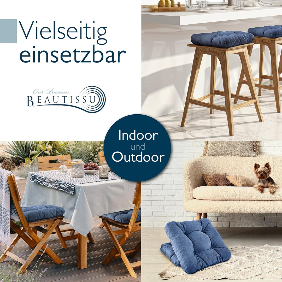 Beautissu 2er Set Premium Stuhlkissen 40x40 cm Dunkelbau – UV-beständig &amp; Robust Sitzkissen Outdoor