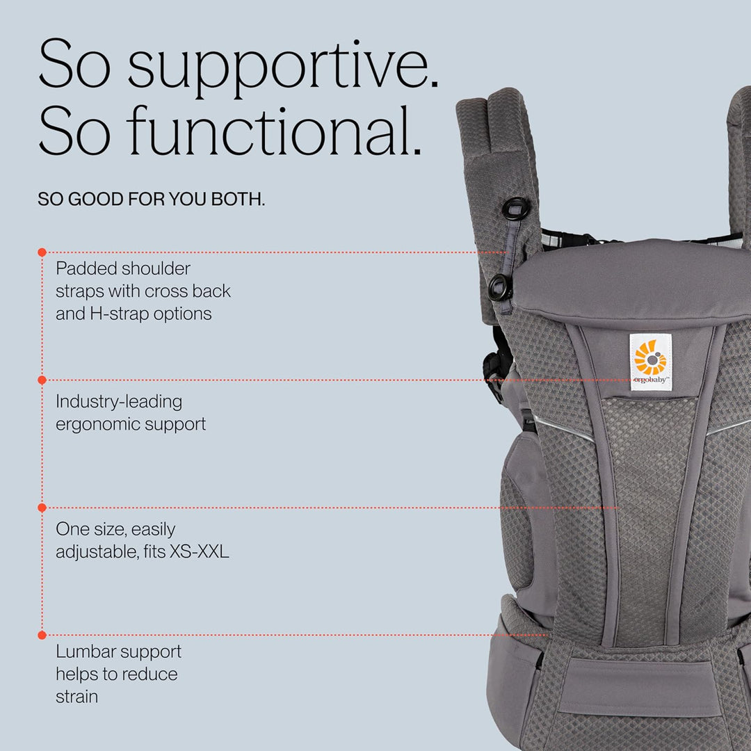 Ergobaby Omni Breeze Babytrage für Neugeborene ab Geburt bis 20kg, 4 Positionen SoftFlex Mesh Ergono