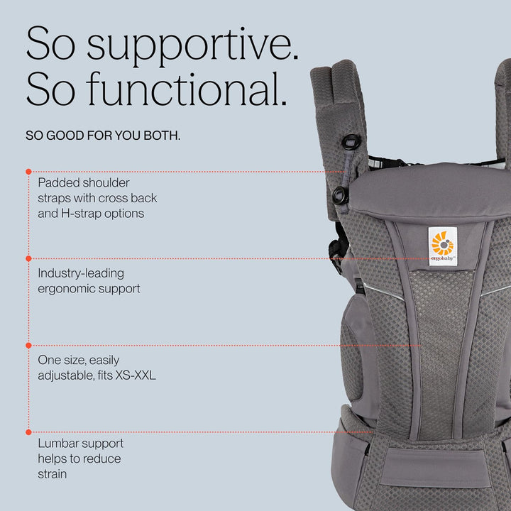 Ergobaby Omni Breeze Babytrage für Neugeborene ab Geburt bis 20kg, 4 Positionen SoftFlex Mesh Ergono