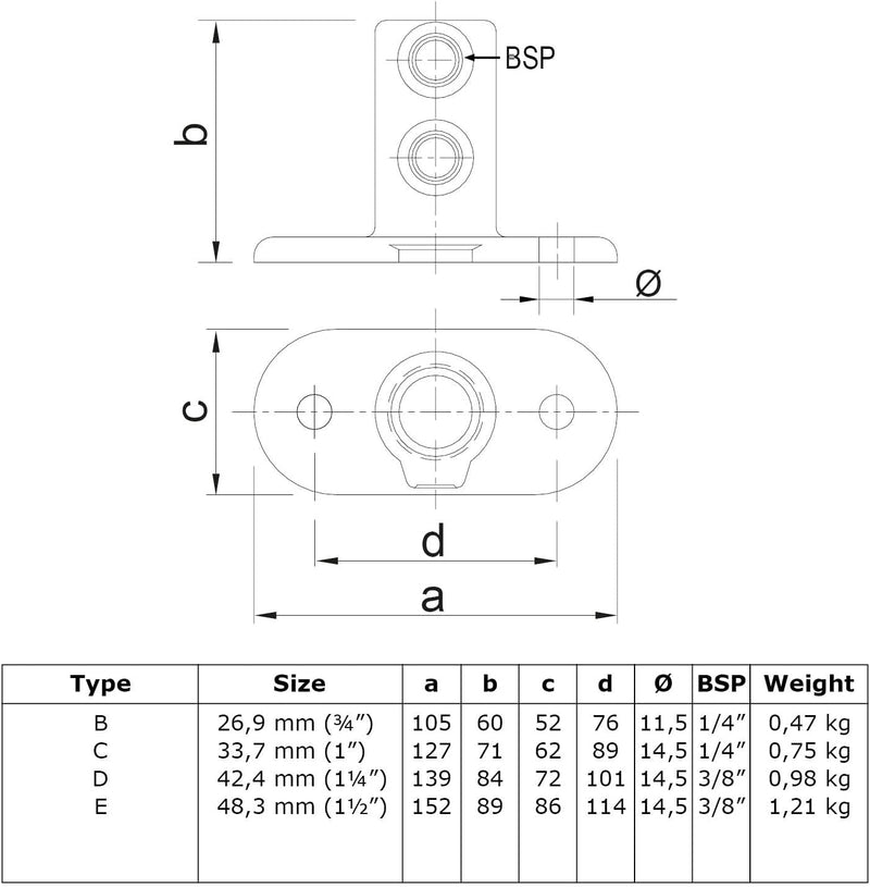 Rohrverbinder Typ 12 Fussplatte oval Ø 48,3 mm