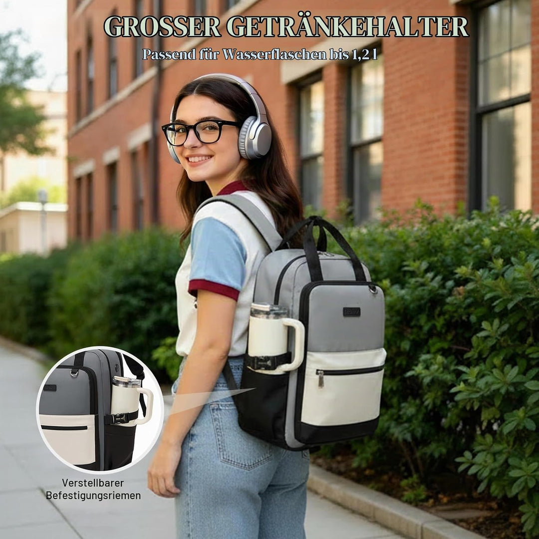 KONO Rucksack Damen 15,6 Zoll Laptop Rucksack, Geräumiger Wasserabweisender Schulrucksack mit Flasch
