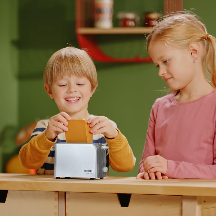 Theo Klein 9210 Bosch Toaster mit mechanischer Toastfunktion I Inklusive 2 Scheiben Spielzeugtoast I