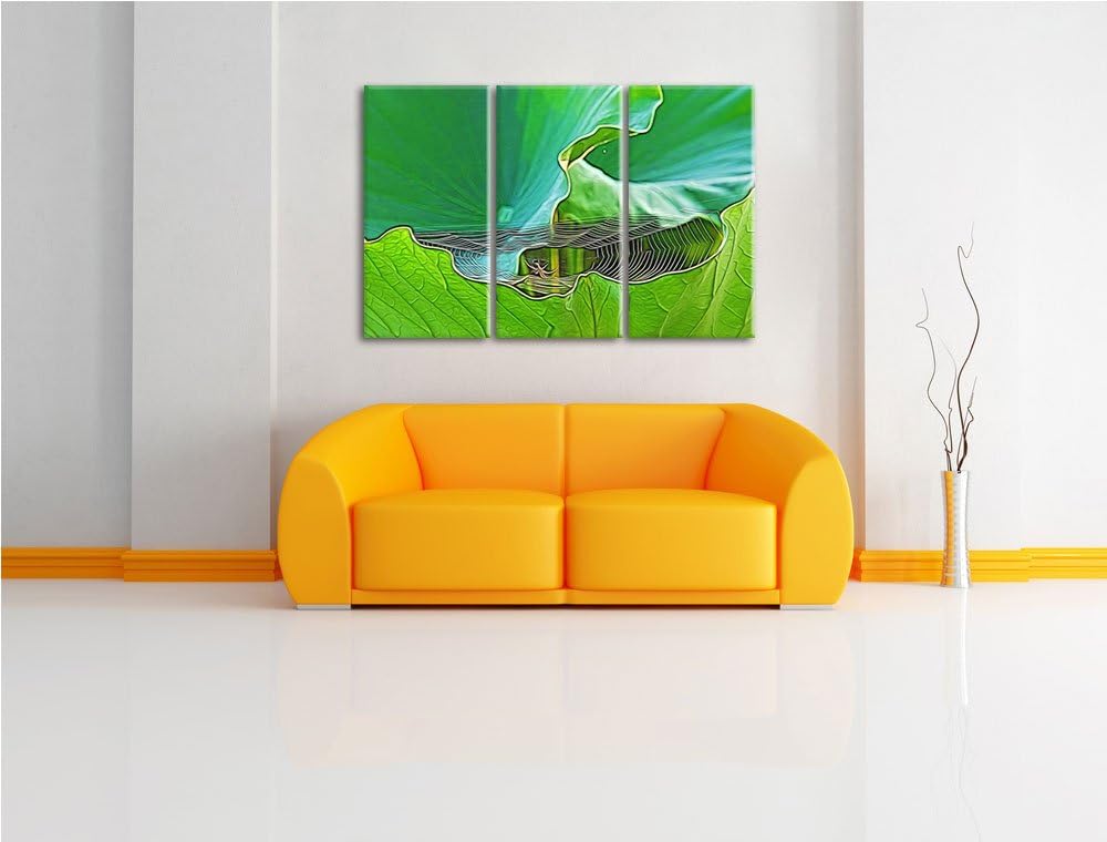 kleines Spinnennetz zwischen grossen Blättern NewArt 3-Teiler Leinwandbild 120x80 Bild auf Leinwand,