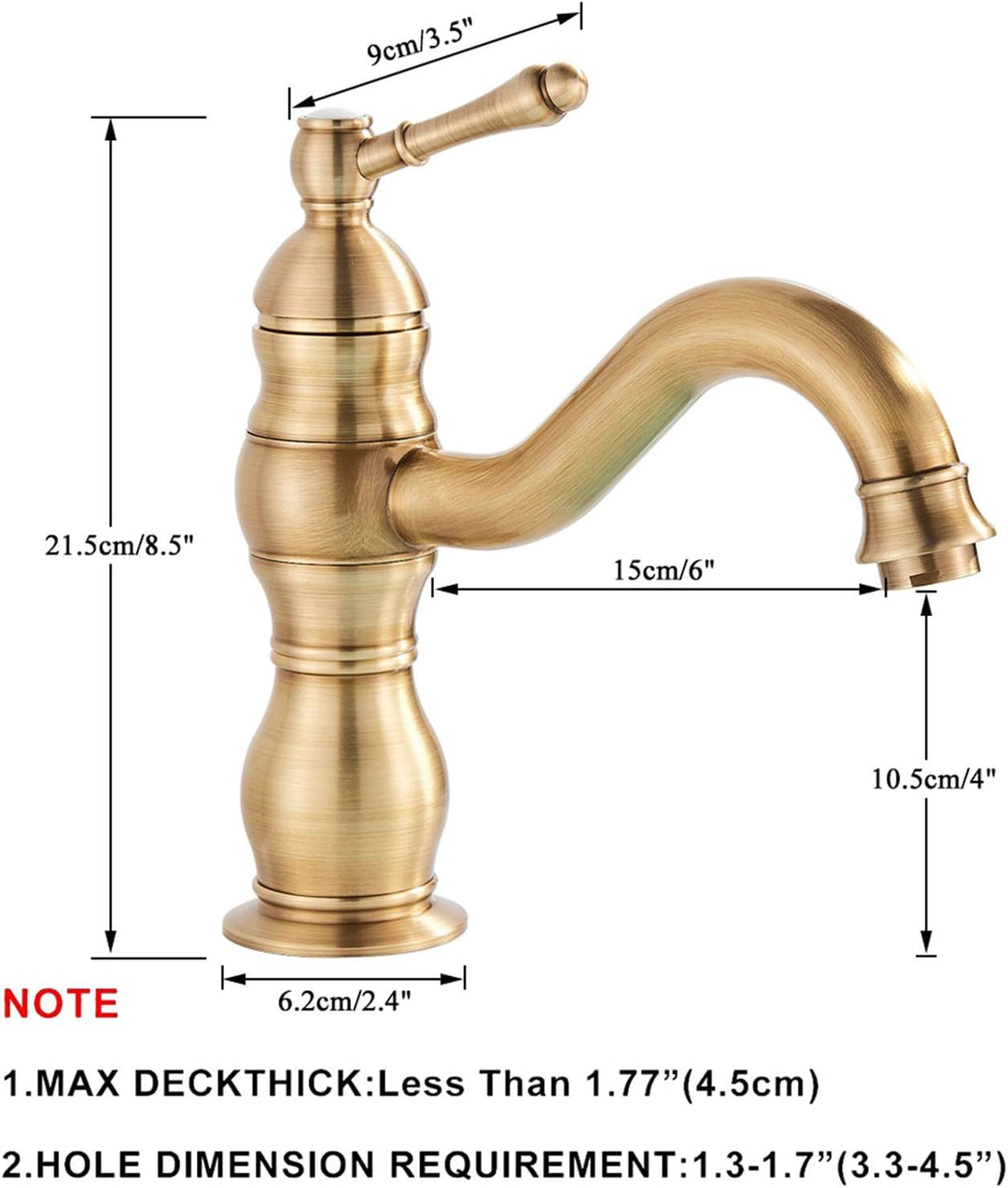 Rozin Retro Waschtischarmatur Einhebelmischer Wasserfallauslauf Kurze Ausführung aus Messing Kurzer
