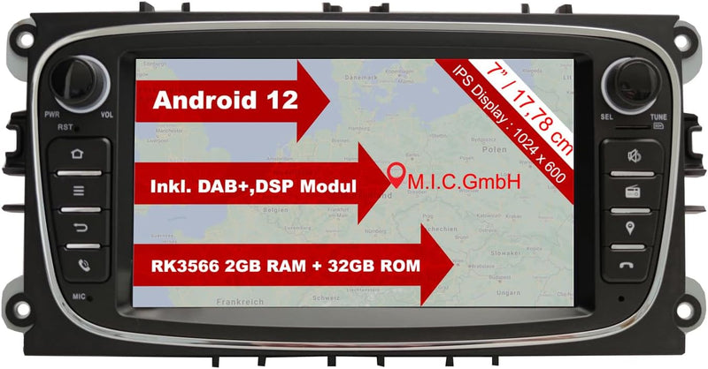 M.I.C. AF7-Lite Android 11 Autoradio mit Navi Navigation Ersatz für Ford Focus mk2 Mondeo Cmax Galax