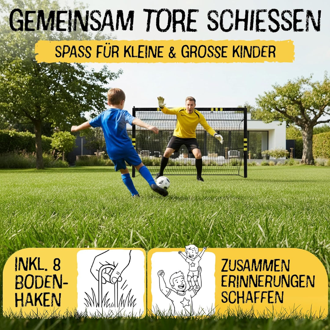 FRIEDO Pop-up Fussballtor Kinder inkl Tragetasche I 120x90cm-150x240cm I EN71 & CE-geprüft I Rostfre