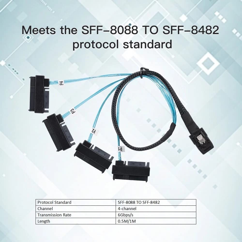 CY YC Interner Mini SAS 4X SFF-8087 36Pin Host zu SAS Festplatte SFF-8482 29Pin Ziel Fanout Kabel mi