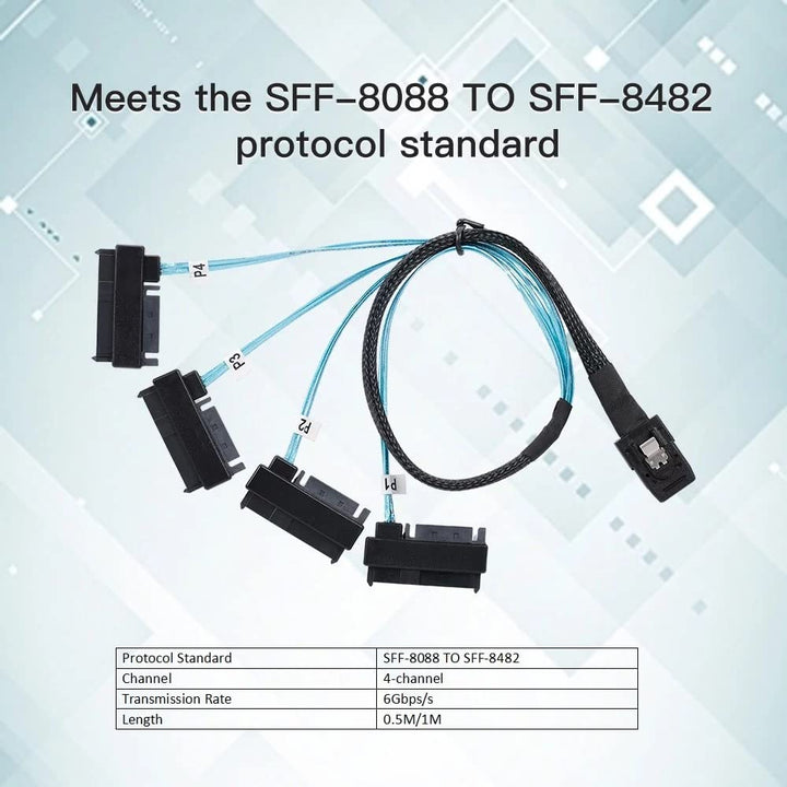 CY YC Interner Mini SAS 4X SFF-8087 36Pin Host zu SAS Festplatte SFF-8482 29Pin Ziel Fanout Kabel mi