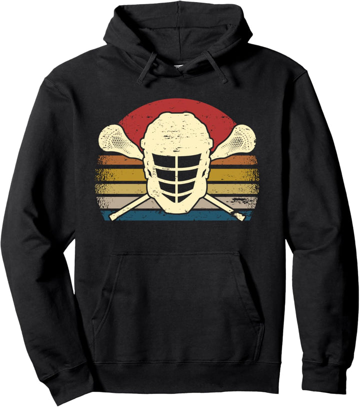 Retro Lacrosse Spieler Schläger Helm Pullover Hoodie
