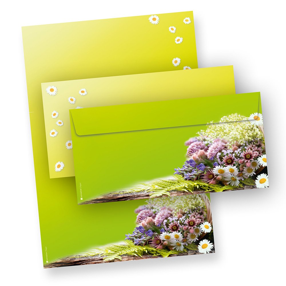 TATMOTIVE Briefpapier-Motiv Set Grünender Frühling mit Blümchen + Umschläge - 100 Sets - grün, 100 S