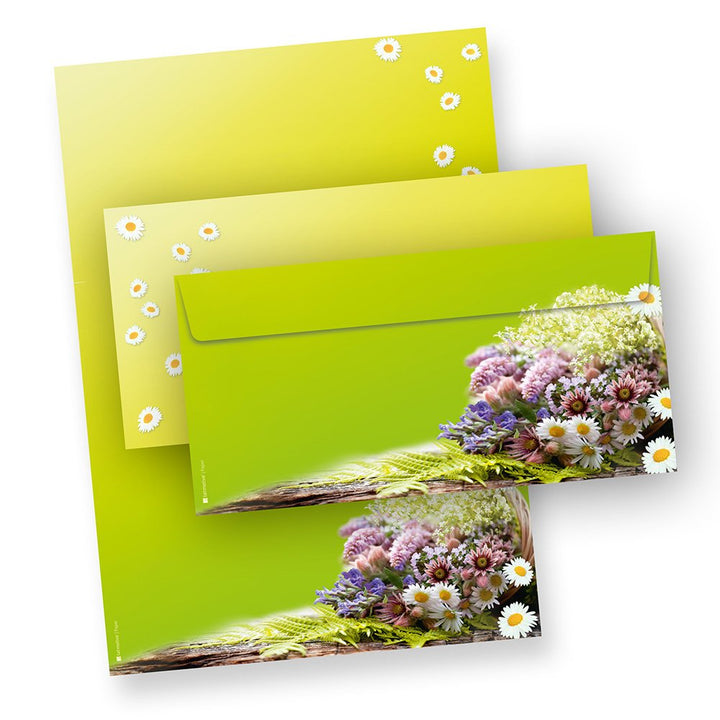 TATMOTIVE Briefpapier Set Grüner Frühling mit Blumen, mit Umschläge - 25 Sets - grün, 25 Sets