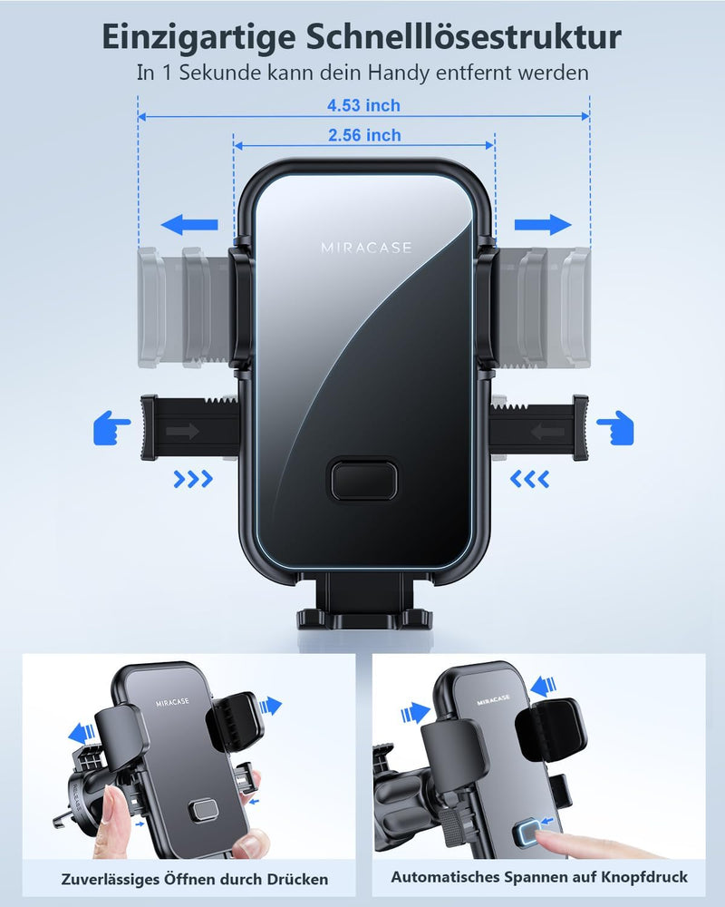 Miracase Handyhalterung Auto Lüftung mit EIN-Knopf-Release [Doppelt Stabiler Hakenclip] 360° Drehung