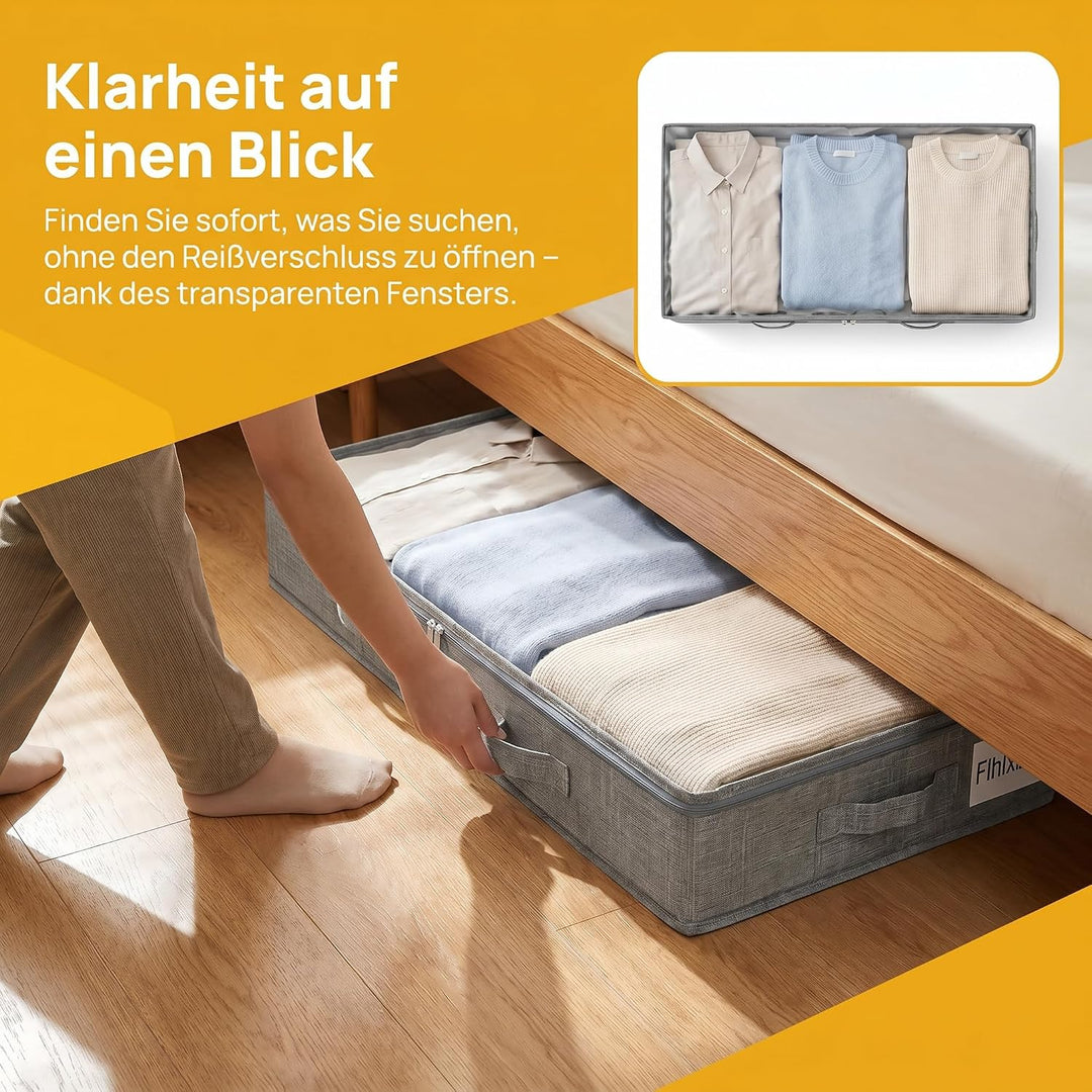 3 Stück Unterbett Aufbewahrungsbox, 75L Flache Box Reissverschluss Faltbarer | Unterbettboxen aus Le