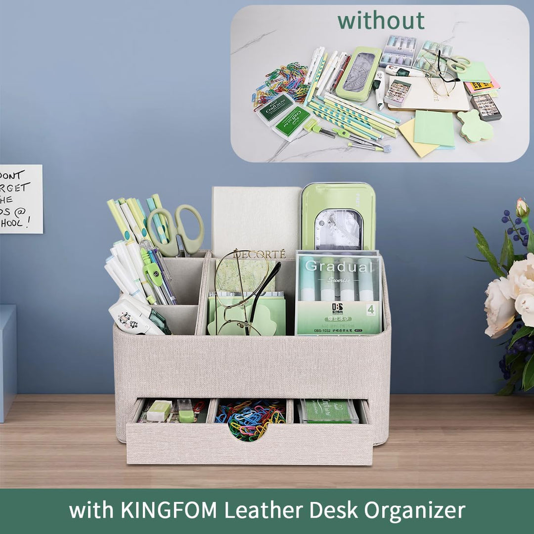 KINGFOM Büro Schreibtisch Organizer Mit 5 Fächern & Schubladen, Multifunktionales Stifte Organizer S