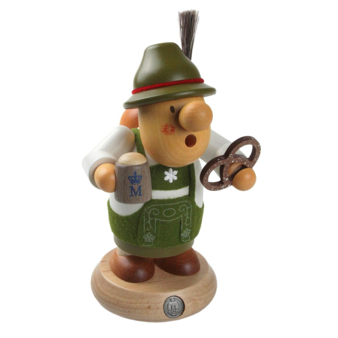 Mueller Räuchermann Müllerchen Bayer in Tracht, 16 cm hoch, original Erzgebirge Seiffen