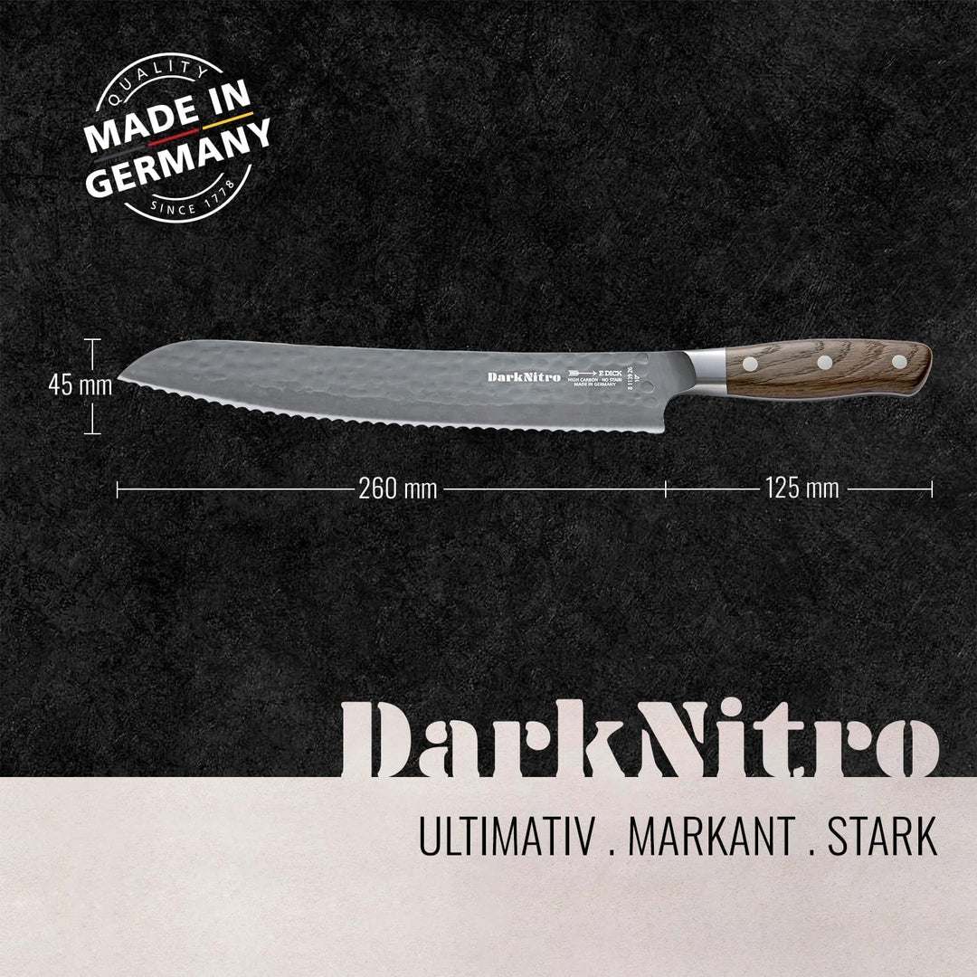 F. DICK Brotmesser DarkNitro 26 cm - rostfrei, Klinge extra scharf, Wellenschliff, Sägemesser Hammer
