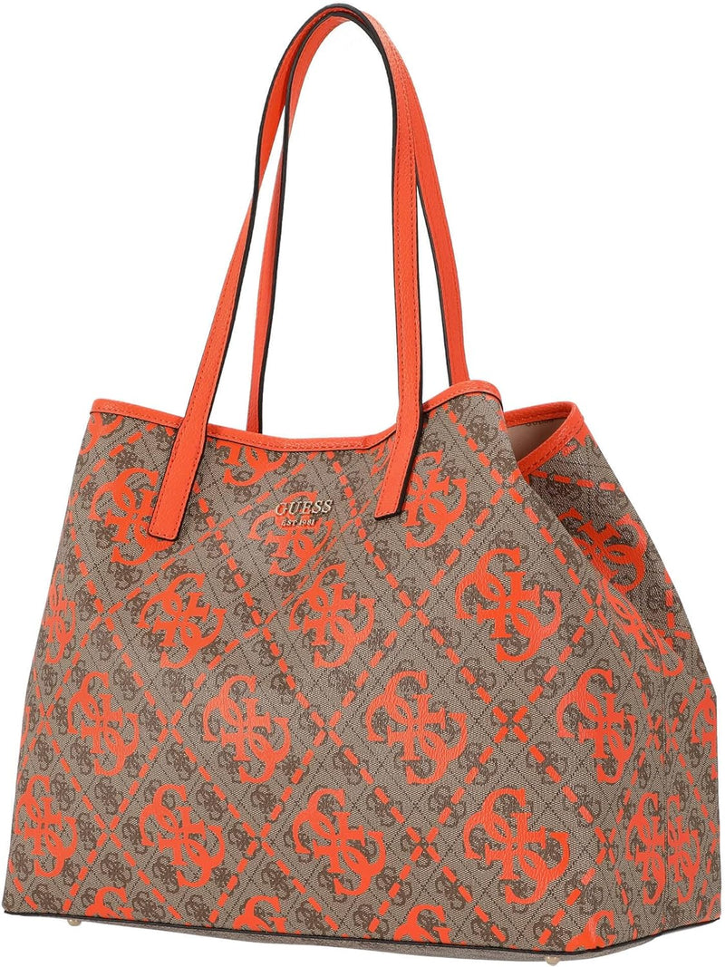 GUESS Damen Vikky Large Tote Bag Latte -Logo/Orange, Latte -Logo/Orange