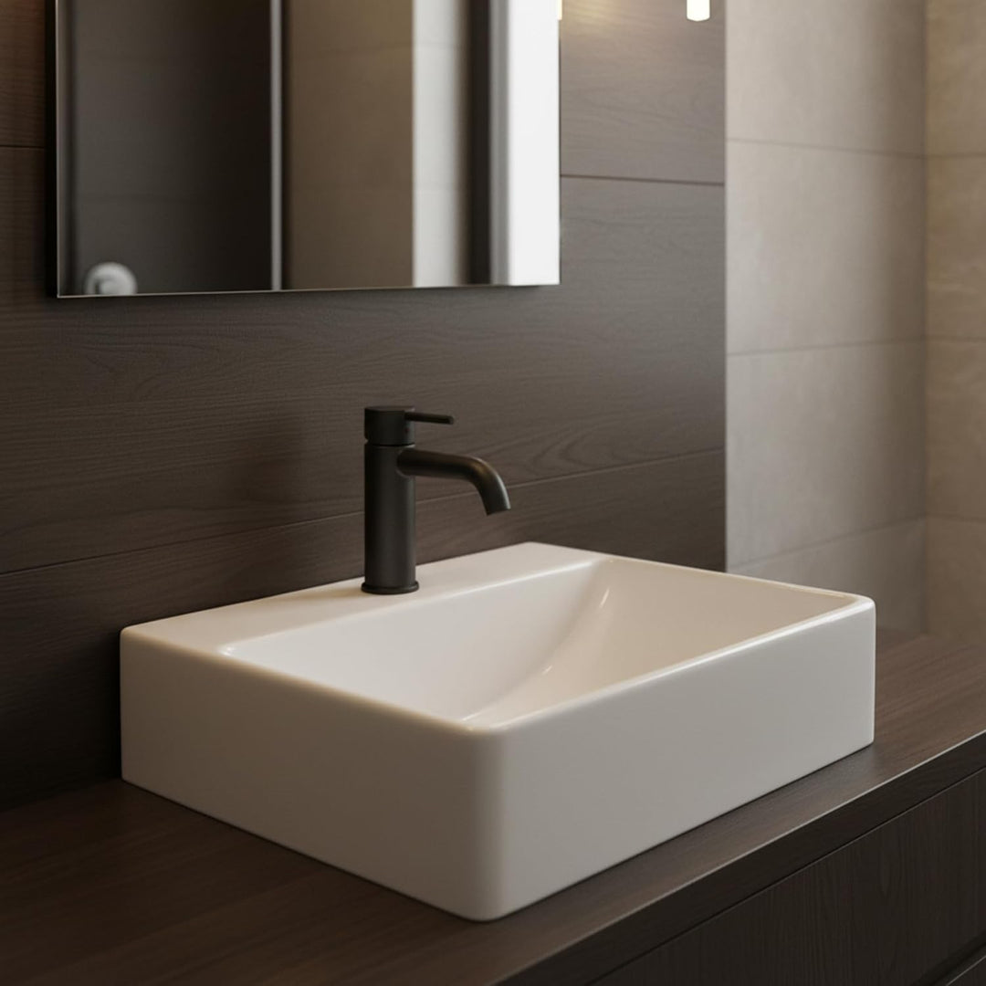 NEG Waschbecken Uno74H (eckig) Hänge-Waschschale/Waschtisch (weiss) mit schmalem Rand und Nano-Besch