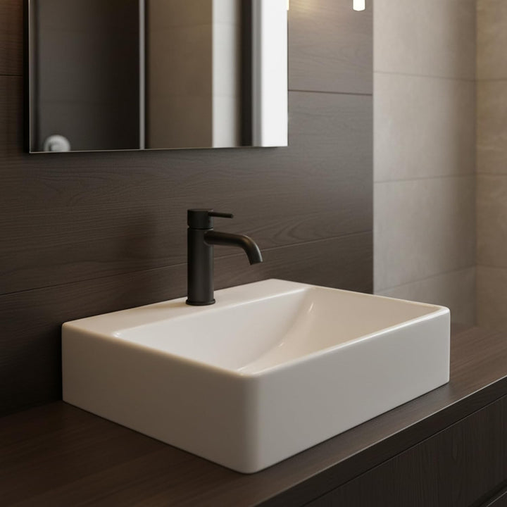 NEG Waschbecken Uno74H (eckig) Hänge-Waschschale/Waschtisch (weiss) mit schmalem Rand und Nano-Besch