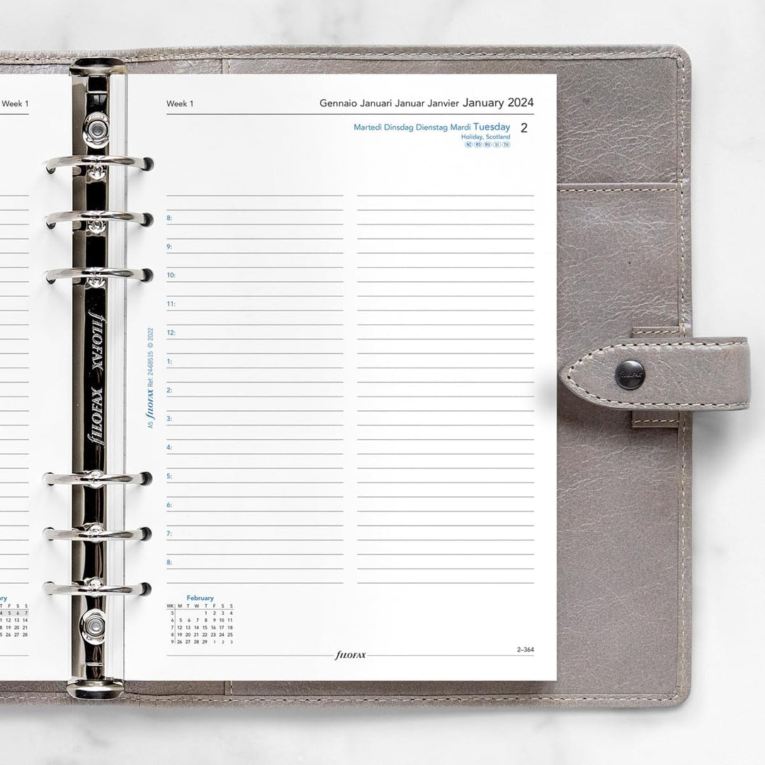 Filofax A5 Tag pro Seite 5 Sprachen Terminplaner – 2024