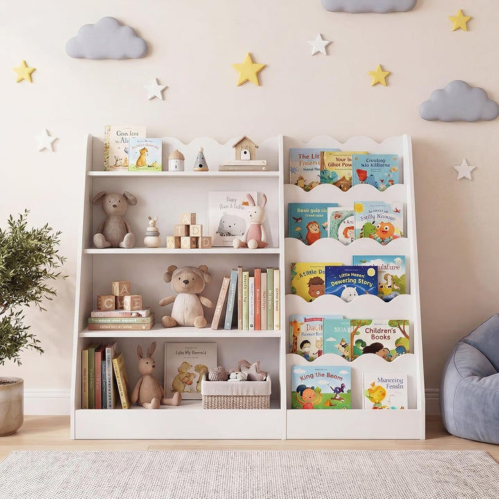 COSTWAY Kinder Bücherregal aus Holz, 5 stufiges Kinderregal mit 4 offenen Ablagen & versteckem Ablag