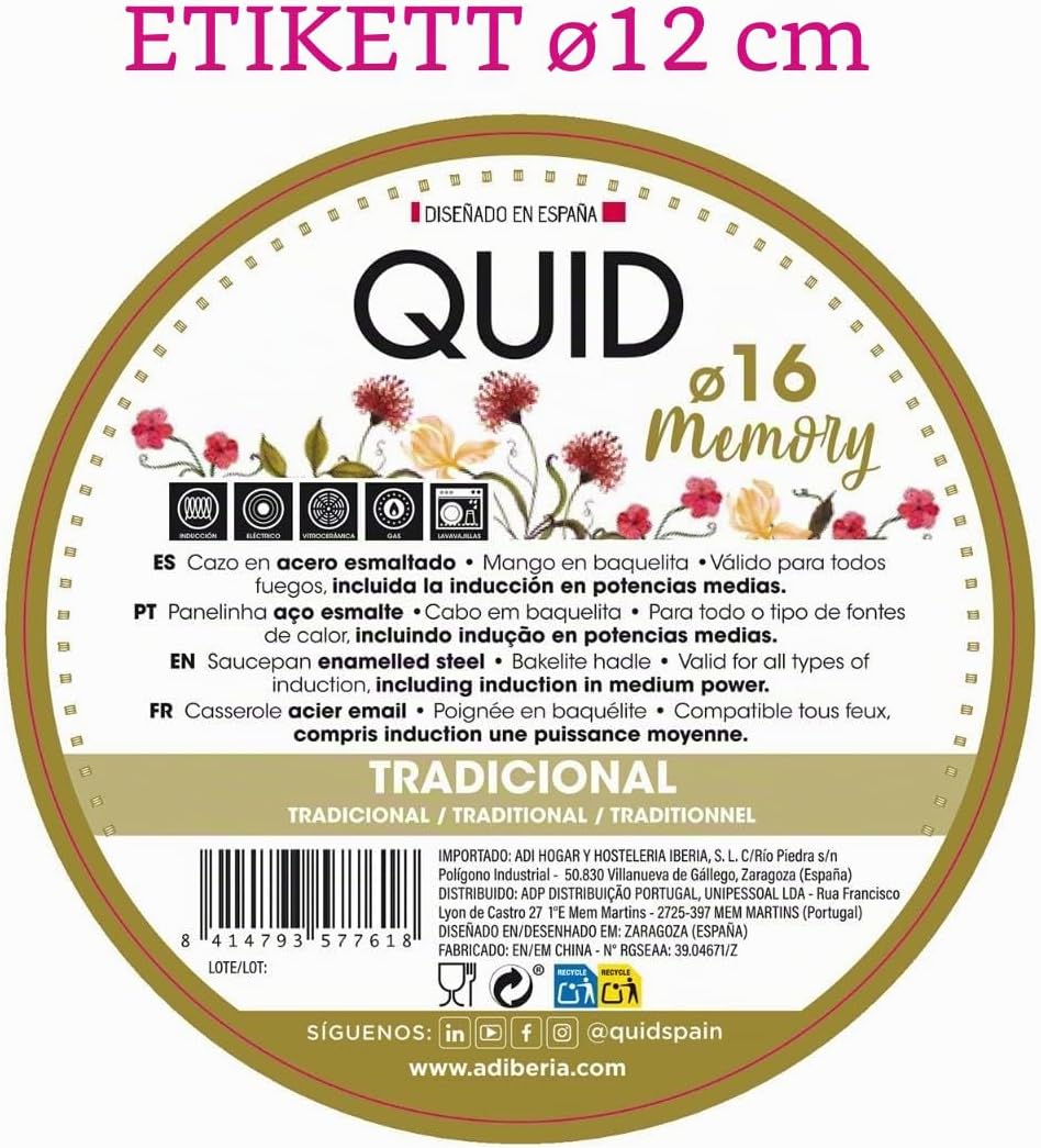 Quid Memory Emaille-Topf aus Stahl, geeignet für Glaskeramik, elektrisch, antihaftbeschichtet 1.5 Li
