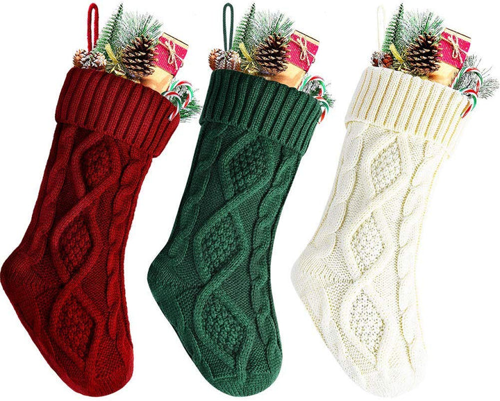 Weihnachtssocken Deko Weihnachten Strumpf Weihnachtssocke Kabel Gestrickt Strumpf Burgund Stricken G