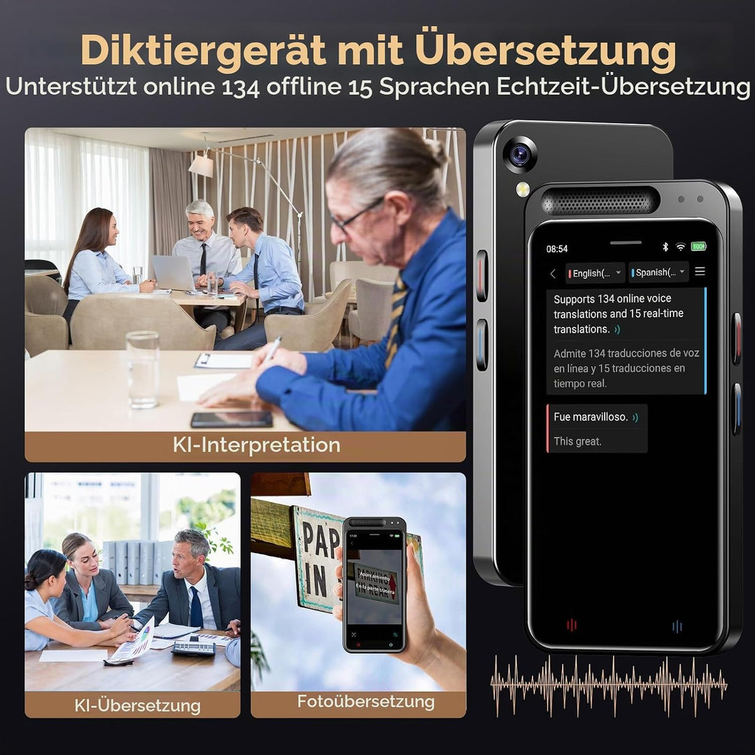 Digitales Diktiergerät Aufnahmegerät mit KI Schreibfunktion und Zusammenfassen,Übersetzung Online Of