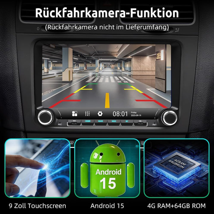 ESSGOO Android 14 Autoradio für VW Golf 5/6, T5, Passat, Polo, Touran, Tiguan, Caddy, Seat – 9" Touc