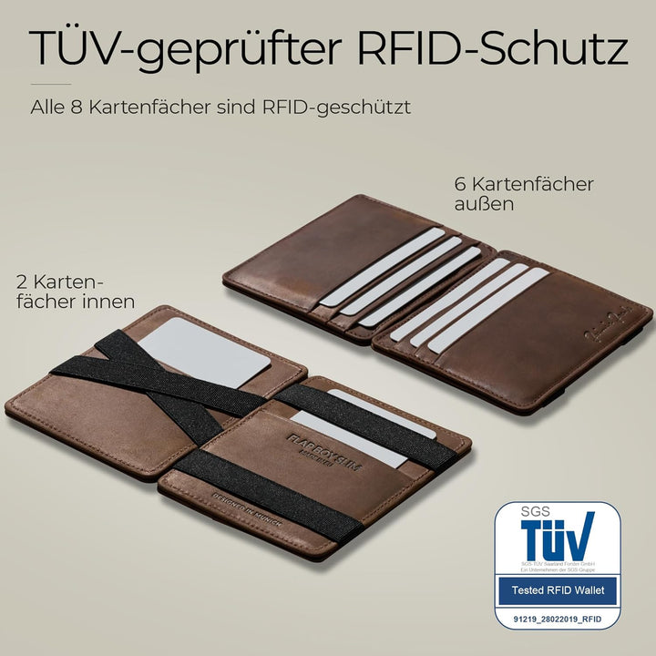 Jaimie Jacobs Flap Boy Slim ohne Münzfach Magic Wallet integrierter RFID Schutz Magischer Geldbeutel