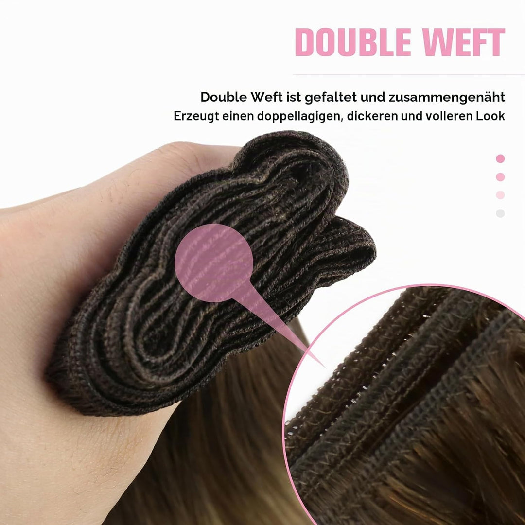 YoungSee Tressen Echthaar Balayage Echthaar Tressen zum Einnahen Braun Balayage Blond Weave Extensio