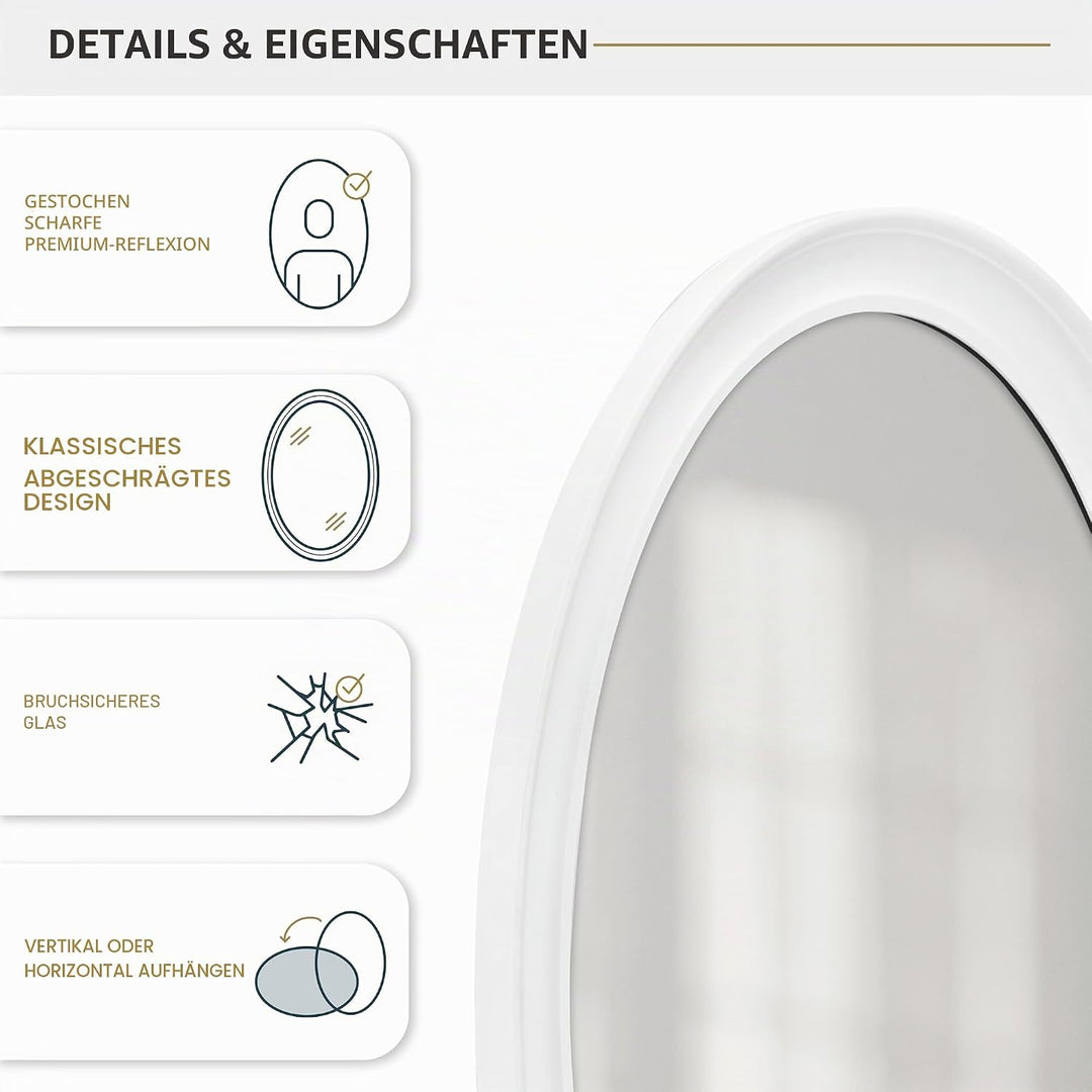 MCS 20458 Wandspiegel oval 53,3 x 78,9 cm weiss Ohne Perlen 21 x 31 Inch Weiss, Ohne Perlen 21 x 31
