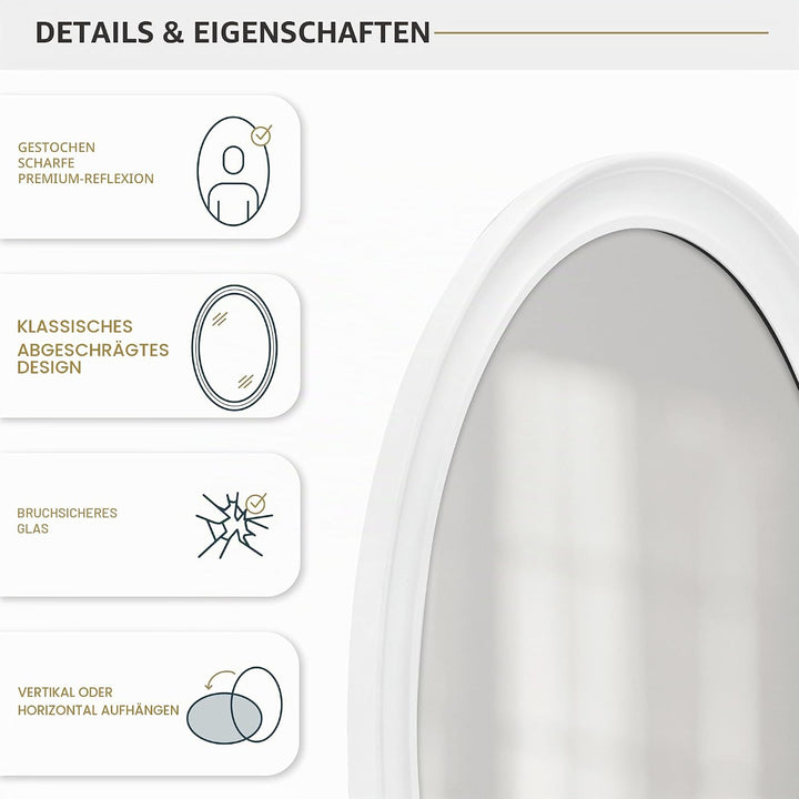 MCS 20458 Wandspiegel oval 53,3 x 78,9 cm weiss Ohne Perlen 21 x 31 Inch Weiss, Ohne Perlen 21 x 31