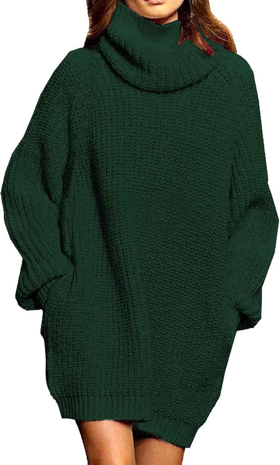 Viottiset Damen Langarm Oversize Grobstrick Pulloverkleid Mit Rollkragen 02 Dunkelgrün S, 02 Dunkelg