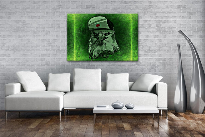 deyoli grimmiger Adler mit einer Baseballkappe Format: 80x60 als Leinwandbild, Motiv fertig gerahmt