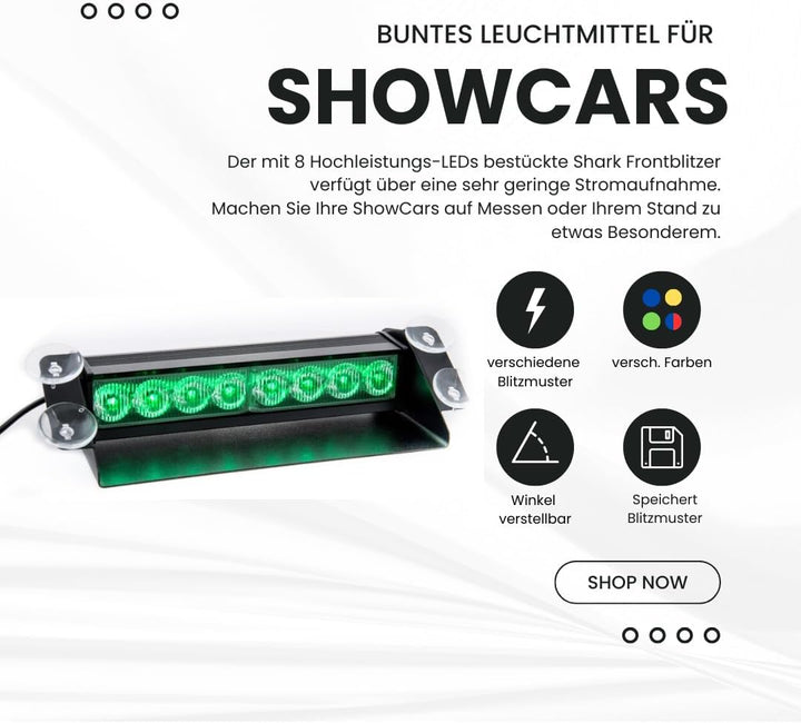Raptors LED Technik Frontblitzer Shark 8W Scheibenblitzer für Show Cars | Scheibenblitzer 12V | Dash