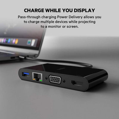 Belkin USB-C-Multimedia-Adapter (USB-C-Hub mit VGA, 4KHDMI, USB3.0, Ethernet-Ports) mit 100W Leistun