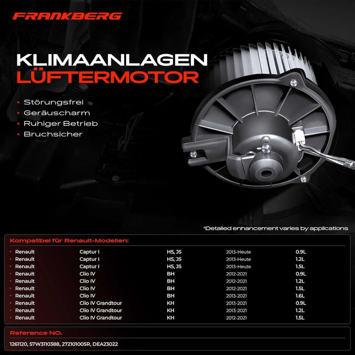 Frankberg Heizungsgebläse Gebläsemotor Kompatibel mit Captur I H5 J5 2013-Heute Clio IV BH 2012-Heut