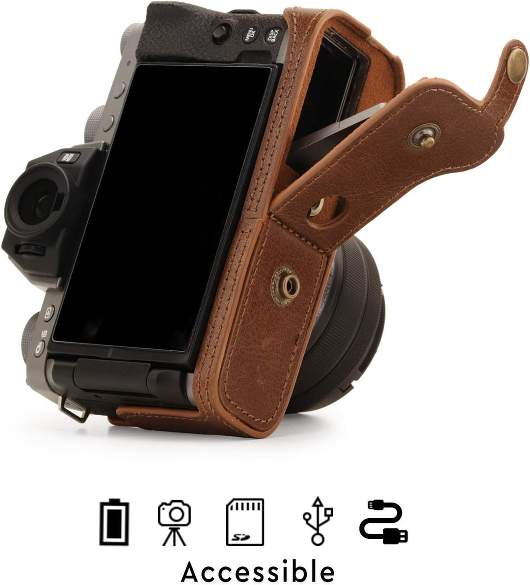 MegaGear Ever Ready MG1884 Kameratasche aus Echtleder, kompatibel mit Fujifilm X-T200 (XC15-45 mm),