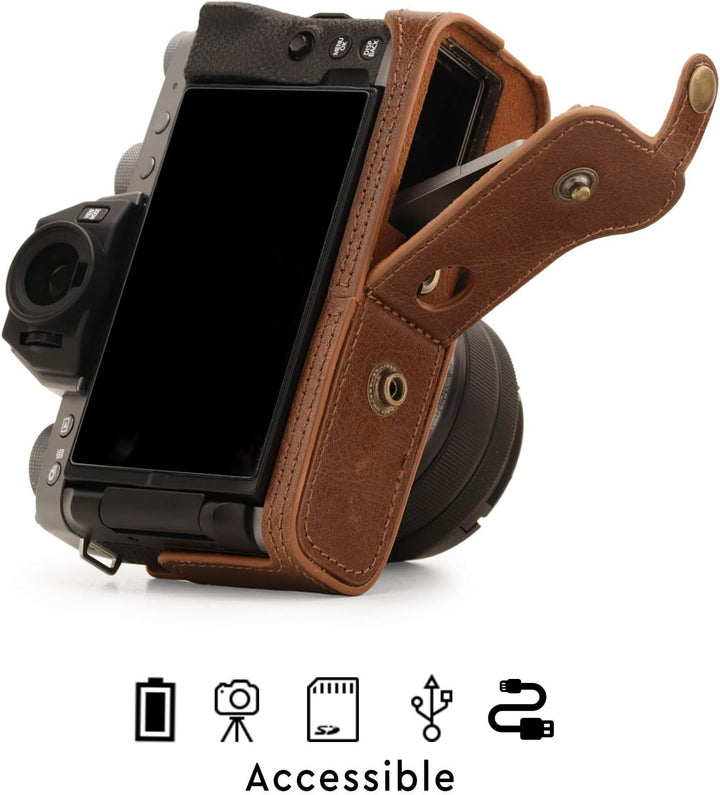 MegaGear Ever Ready MG1884 Kameratasche aus Echtleder, kompatibel mit Fujifilm X-T200 (XC15-45 mm),