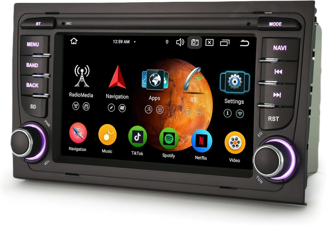 Erisin 8-Kern 4GB+64GB 7 Zoll Android 14 Autoradio Bluetooth mit GPS Navi für Audi A4 S4 RS4 RNS-E S