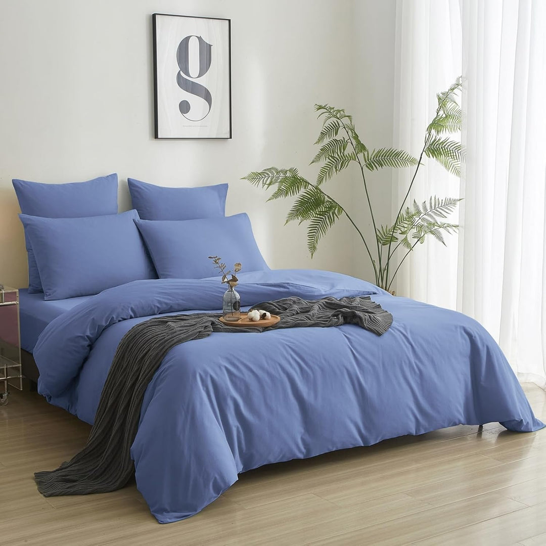 Luowei Bettwäsche 155x220 3 Teilig Blau Einfarbig Uni weich und leicht 110g/m² Renforcé Mikrofaser 1