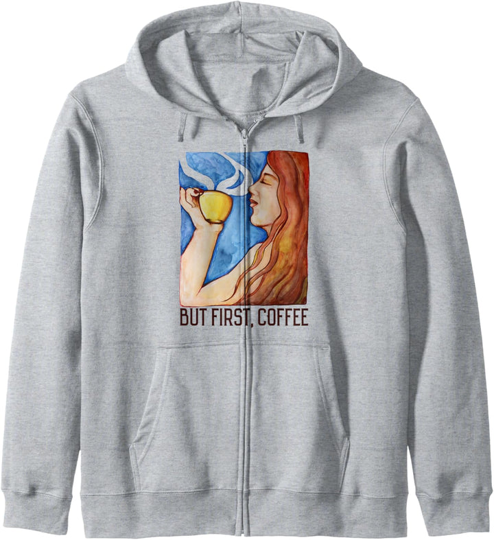 Aber erster Kaffee schönes Aquarellkunst Göttin Kapuzenjacke