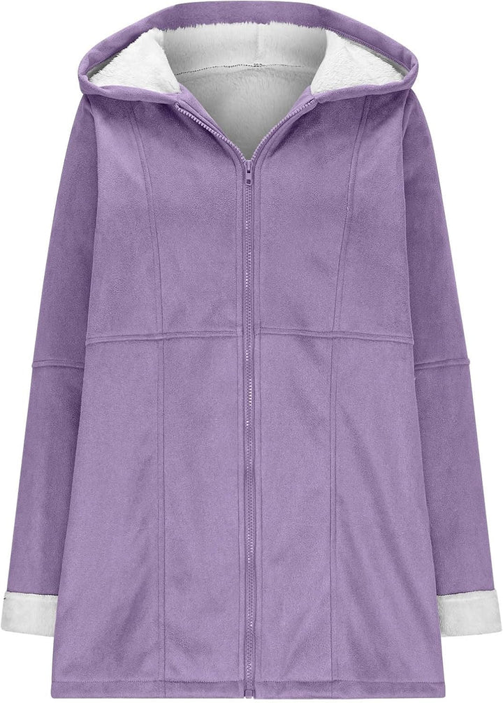 Ansenesna Winterjacke Damen Lang Warm Gefüttert Wintermantel Elegant Mit Kapuze Wildleder Jacke Wint
