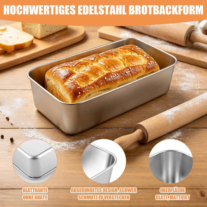 3 Stück Edelstahl Brotbackform, 33x15x6cm Brotbackform Kasten, Backform Rechteckig, Backformen, Kast