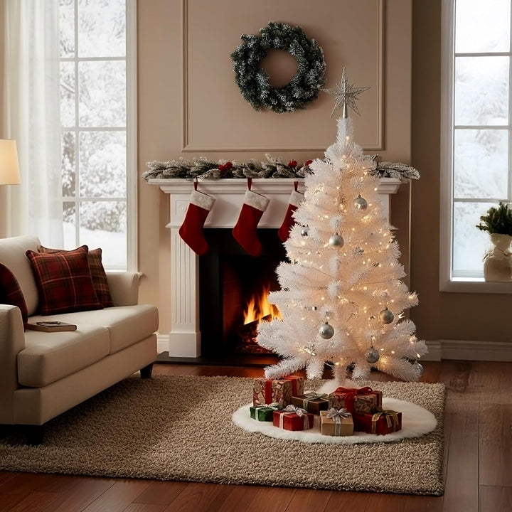 Künstlicher Weihnachtsbaum weiss inklusive Metall Ständer - 90 cm - Kunst Tannenbaum mit Baumständer