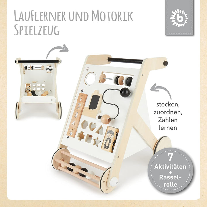 Bieco Lauflernwagen Holz, schwarz weiss | Multifunktionale Baby Lauflernhilfe | Laufwagen für Babys