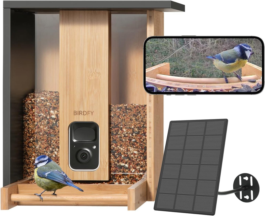 NETVUE by Birdfy Vogelfutterhaus mit Kamera zur Live-Beobachtung Nachtsicht, Solarbetrieb Bambus WLA