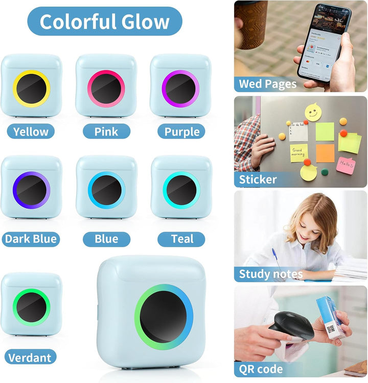 GuKKK Mini Drucker, Mobiler Fotodrucker, Tragbarer Mini Fotodrucker, Wireless Thermodrucker mit 11 R